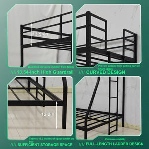 English Elm Twin Over Full Steel Bunk Bed Heavy Duty Frame with Floor Ladder and Under Bed Storage W5635P525748