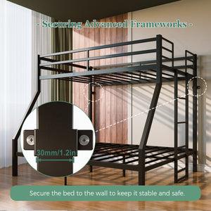 English Elm Twin Over Full Steel Bunk Bed Heavy Duty Frame with Floor Ladder and Under Bed Storage W5635P525748