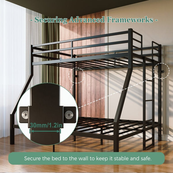 English Elm Twin Over Full Steel Bunk Bed Heavy Duty Frame with Floor Ladder and Under Bed Storage W5635P525748