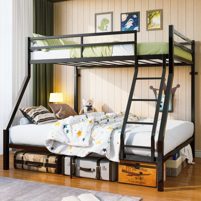 English Elm Twin Over Full Bunk Bed Powder Coated Metal Frame with Guardrails and Underbed Storage W5635P525926
