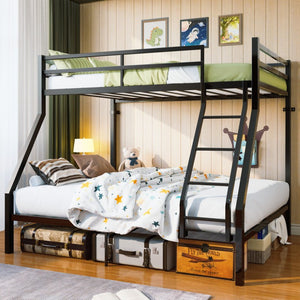 English Elm Twin Over Full Bunk Bed Powder Coated Metal Frame with Guardrails and Underbed Storage W5635P525926