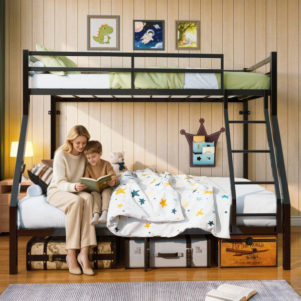 English Elm Twin Over Full Bunk Bed Powder Coated Metal Frame with Guardrails and Underbed Storage W5635P525926