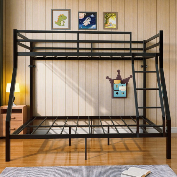 English Elm Twin Over Full Bunk Bed Powder Coated Metal Frame with Guardrails and Underbed Storage W5635P525926