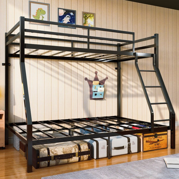 English Elm Twin Over Full Bunk Bed Powder Coated Metal Frame with Guardrails and Underbed Storage W5635P525926