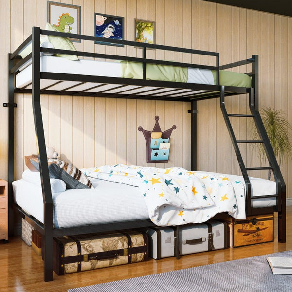 English Elm Twin Over Full Bunk Bed Powder Coated Metal Frame with Guardrails and Underbed Storage W5635P525926