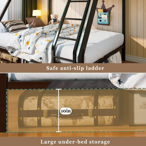 English Elm Twin Over Full Bunk Bed Powder Coated Metal Frame with Guardrails and Underbed Storage W5635P525926