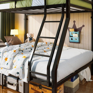 English Elm Twin Over Full Bunk Bed Powder Coated Metal Frame with Guardrails and Underbed Storage W5635P525926