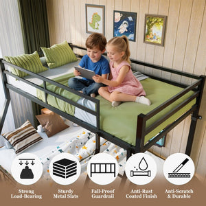 English Elm Twin Over Full Bunk Bed Powder Coated Metal Frame with Guardrails and Underbed Storage W5635P525926
