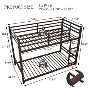 English Elm Twin Over Bunk Bed Heavy Duty Iron Frame with Guardrail Ladder and 19 Support Slats W5635P527068