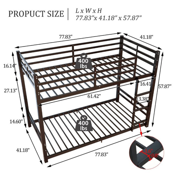 English Elm Twin Over Bunk Bed Heavy Duty Iron Frame with Guardrail Ladder and 19 Support Slats W5635P527068