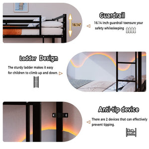 English Elm Twin Over Bunk Bed Heavy Duty Iron Frame with Guardrail Ladder and 19 Support Slats W5635P527068