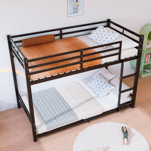 English Elm Twin Over Bunk Bed Heavy Duty Iron Frame with Guardrail Ladder and 19 Support Slats W5635P527068