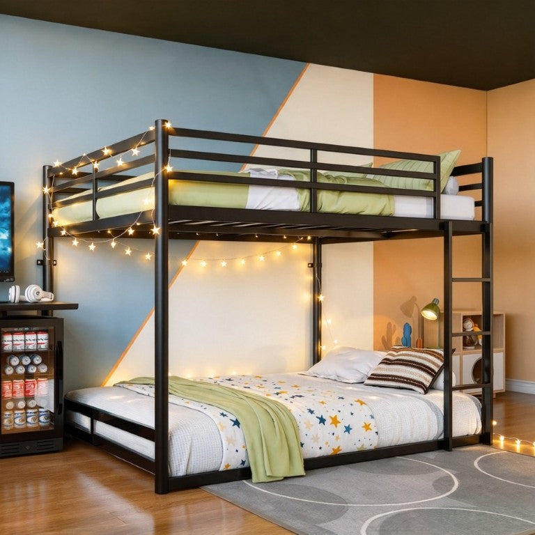 English Elm Queen Metal Loft Bed for Teens with Full Guardrails and Under Clearance Space W5635P533019