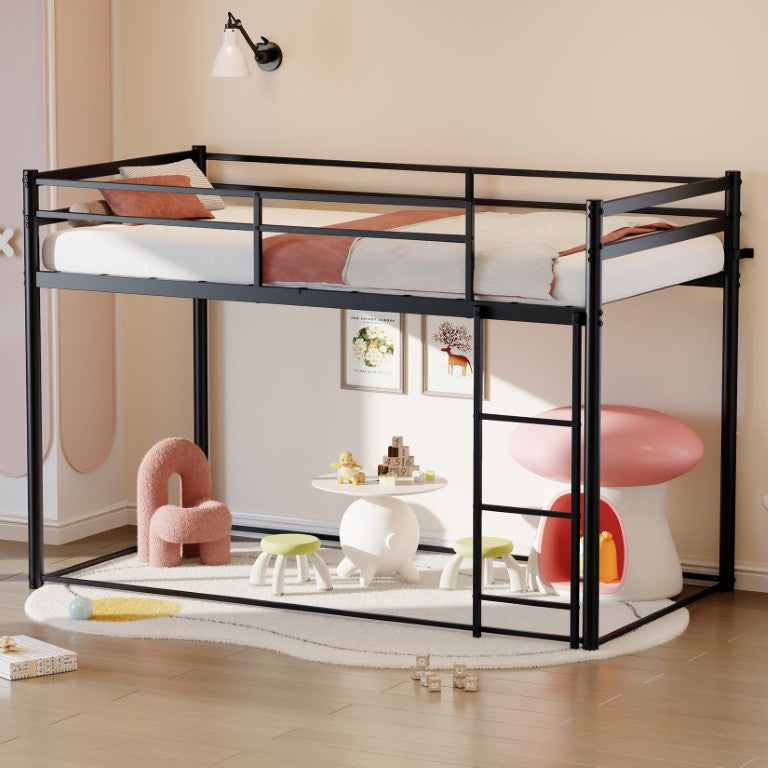 English Elm Twin Low Loft Bed for Kids with Steel Frame Cushioned Ladder and Play Space Below W5635P533777