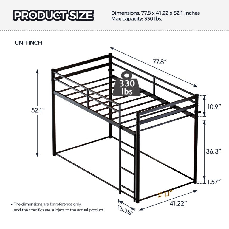 English Elm Twin Low Loft Bed for Kids with Steel Frame Cushioned Ladder and Play Space Below W5635P533777