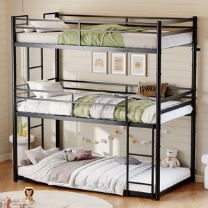 English Elm Heavy Duty Steel Bunk Bed Convertible Twin Frame with Full Guardrails for Kids Rooms Twin Over Twin Over Twin W5635P534091