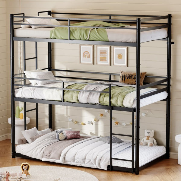 English Elm Heavy Duty Steel Bunk Bed Convertible Twin Frame with Full Guardrails for Kids Rooms Twin Over Twin Over Twin W5635P534091