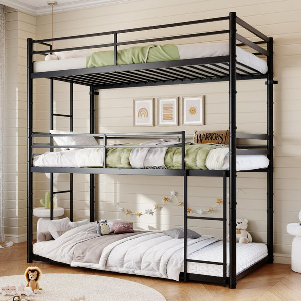 English Elm Heavy Duty Steel Bunk Bed Convertible Twin Frame with Full Guardrails for Kids Rooms Twin Over Twin Over Twin W5635P534091