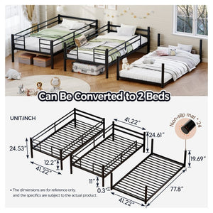 English Elm Heavy Duty Steel Bunk Bed Convertible Twin Frame with Full Guardrails for Kids Rooms Twin Over Twin Over Twin W5635P534091