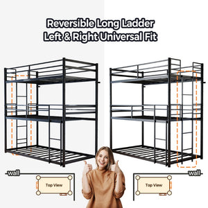 English Elm Heavy Duty Steel Bunk Bed Convertible Twin Frame with Full Guardrails for Kids Rooms Twin Over Twin Over Twin W5635P534091