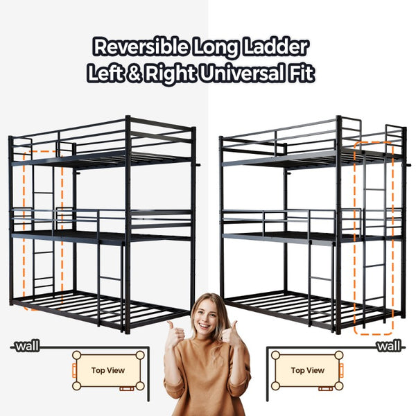 English Elm Heavy Duty Steel Bunk Bed Convertible Twin Frame with Full Guardrails for Kids Rooms Twin Over Twin Over Twin W5635P534091