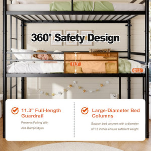 English Elm Heavy Duty Steel Bunk Bed Convertible Twin Frame with Full Guardrails for Kids Rooms Twin Over Twin Over Twin W5635P534091
