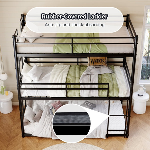English Elm Heavy Duty Steel Bunk Bed Convertible Twin Frame with Full Guardrails for Kids Rooms Twin Over Twin Over Twin W5635P534091
