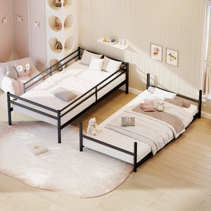 English Elm Heavy Duty Steel Bunk Bed Convertible Twin Frame with Full Guardrails for Kids Rooms Twin Over Twin W5635P538616