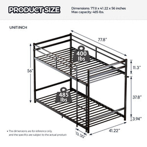 English Elm Heavy Duty Steel Bunk Bed Convertible Twin Frame with Full Guardrails for Kids Rooms Twin Over Twin W5635P538616