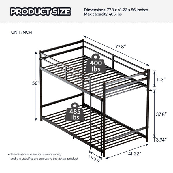English Elm Heavy Duty Steel Bunk Bed Convertible Twin Frame with Full Guardrails for Kids Rooms Twin Over Twin W5635P538616