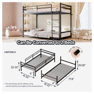 English Elm Heavy Duty Steel Bunk Bed Convertible Twin Frame with Full Guardrails for Kids Rooms Twin Over Twin W5635P538616
