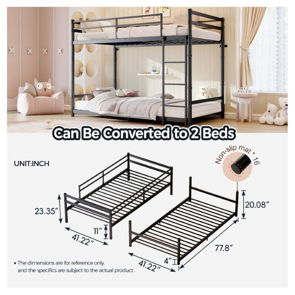English Elm Heavy Duty Steel Bunk Bed Convertible Twin Frame with Full Guardrails for Kids Rooms Twin Over Twin W5635P538616