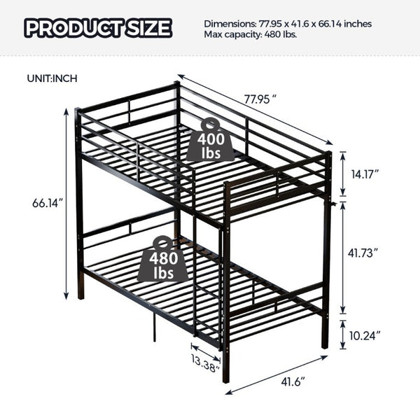 English Elm Metal Bunk Bed Steel Frame with Safety Guardrails and Under Bed Storage for All Ages W5635P539763