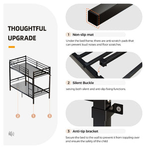 English Elm Metal Bunk Bed Steel Frame with Safety Guardrails and Under Bed Storage for All Ages W5635P539763