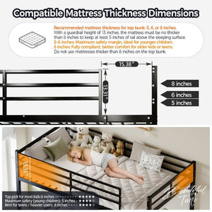 English Elm Metal Bunk Bed Steel Frame with Safety Guardrails and Under Bed Storage for All Ages W5635P539763