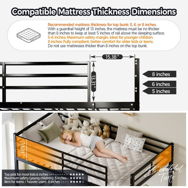 English Elm Metal Bunk Bed Steel Frame with Safety Guardrails and Under Bed Storage for All Ages W5635P539763