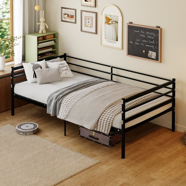 English Elm Twin Steel Platform Bed with Guardrails Matte Black Heavy Duty 600 Lb Modern W5635P548316