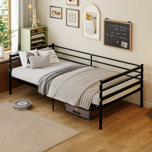 English Elm Twin Steel Platform Bed with Guardrails Matte Black Heavy Duty 600 Lb Modern W5635P548316