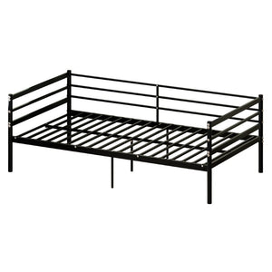 English Elm Twin Steel Platform Bed with Guardrails Matte Black Heavy Duty 600 Lb Modern W5635P548316