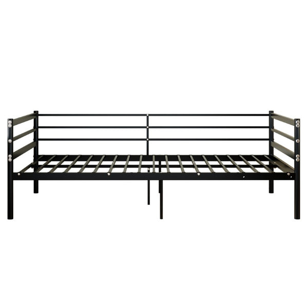 English Elm Twin Steel Platform Bed with Guardrails Matte Black Heavy Duty 600 Lb Modern W5635P548316