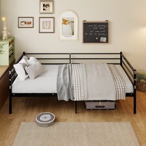 English Elm Twin Steel Platform Bed with Guardrails Matte Black Heavy Duty 600 Lb Modern W5635P548316