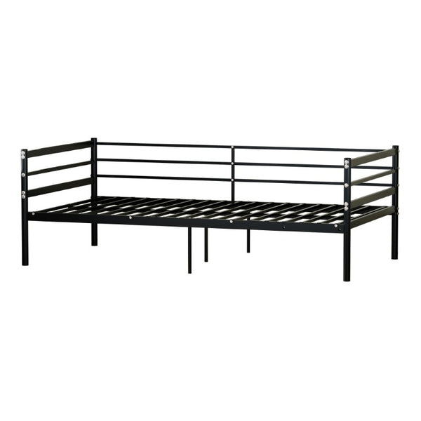 English Elm Twin Steel Platform Bed with Guardrails Matte Black Heavy Duty 600 Lb Modern W5635P548316