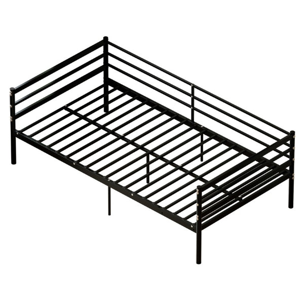 English Elm Twin Steel Platform Bed with Guardrails Matte Black Heavy Duty 600 Lb Modern W5635P548316