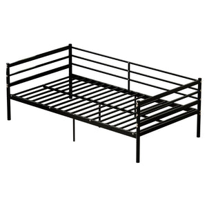 English Elm Twin Steel Platform Bed with Guardrails Matte Black Heavy Duty 600 Lb Modern W5635P548316