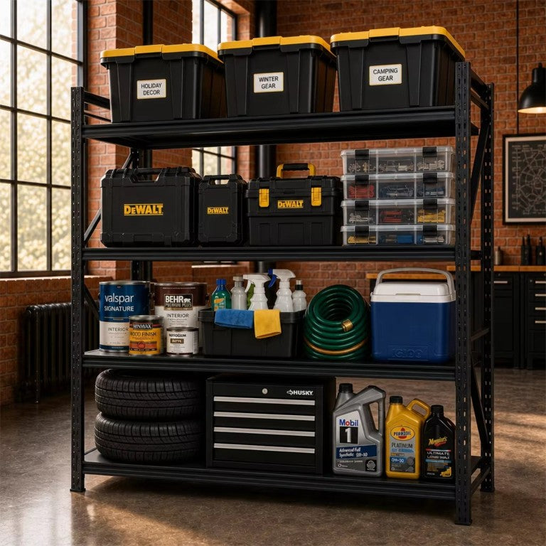 English Elm 4-Tier Heavy Duty Steel Garage Shelving Unit with Adjustable Powder Coated Shelves W5635P563384