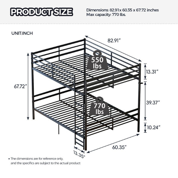 English Elm Queen-Size Heavy Duty Steel Bunk Bed with Guardrails 880 Lb Capacity Convertible W5635P575085