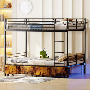 English Elm Bunk Bed Twin Over Convertible Iron Frame with Safety Guardrail for Kids W5635S00007