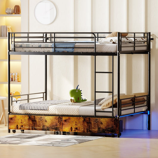 English Elm Bunk Bed Twin Over Convertible Iron Frame with Safety Guardrail for Kids W5635S00007