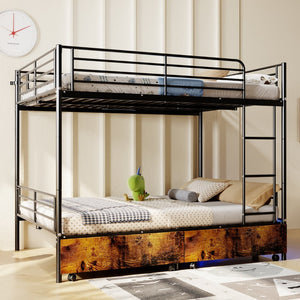 English Elm Bunk Bed Twin Over Convertible Iron Frame with Safety Guardrail for Kids W5635S00007