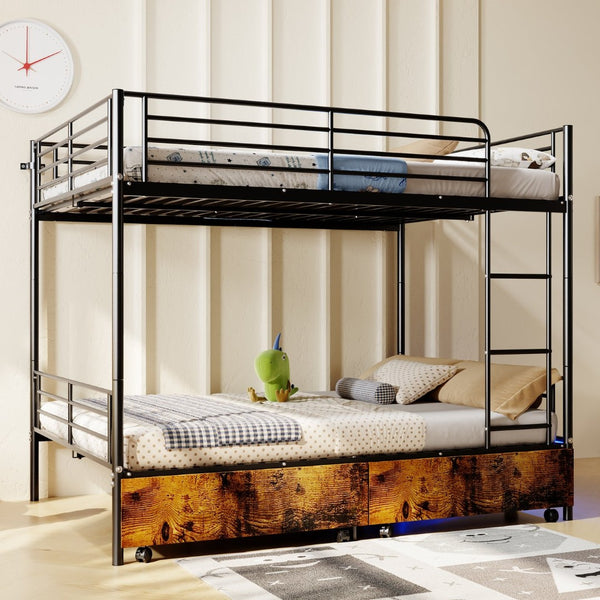 English Elm Bunk Bed Twin Over Convertible Iron Frame with Safety Guardrail for Kids W5635S00007